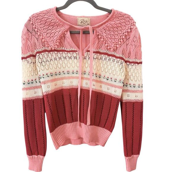 Ricki Sweaters - Vintage Ricki Knit Pointelle Tulip Cottagecore Coquette Pink Sweater Sz Medium